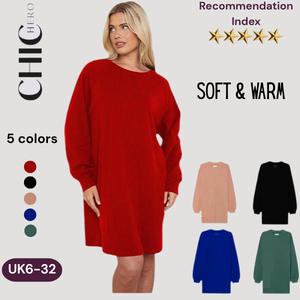 [CLEARANCE] ChicHero 2026 Brushed Jersey Crew-neck Raglan Dress Soft Long Sleeve Casual Women's Essential Top UK6-32