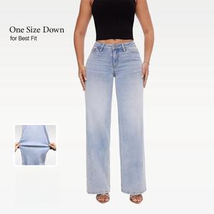 ONESO Mid-low Rise Baggy Jeans Stretchy Wide Leg for Women Distressed Pants Dark  Blue/Light Blue Womenswear Bottom 8001 Lady Basic Minimalist Comfortable Denim Tummy Control Curve Hugging Plus Size Regular Size BBL