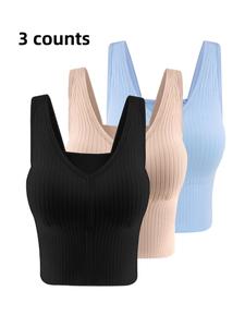 Seamless Women's Tank Top Set, Removable Pads, Backless Design, Full Coverage, Fitted, Casual Style, All Seasons, Lined