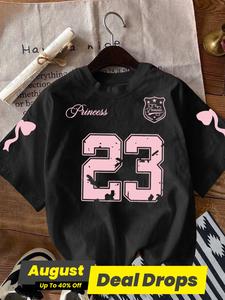 Women's Letter & Heart Print Round Neck Tee, Fashion Casual Crew Neck T-shirt for Daily Holiday Vacation Outdoor Wear, Ladies Clothes for Summer, Baggy Top, Graphic Tees Women, Streetwear