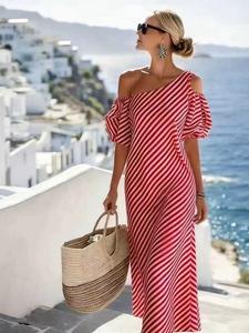 Women's Fashion Striped Short Sleeve Dress, Casual Long Dress for Daily Wear, Stylish and Comfortable Clothing for Women, Casual Everyday Wear