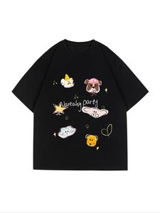 Men's Cartoon Animal Print Round Neck Tee, Loose Casual Short Sleeve T-shirt for Summer, Men's Top for Daily Wear, Tropical