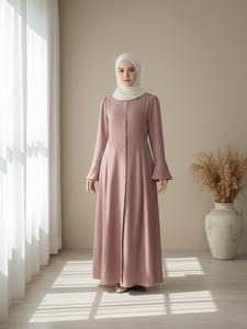 Women's Maxi Abaya Dress with Back Zipper & Pockets, Elegant Long Sleeve Design, Perfect for Casual Wear, Stylish Muslim Clothing