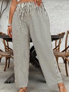 Women's Plus Size Loose Casual Pants with Belt and Ruffle Trim, Comfortable and Stylish, Perfect for Everyday Wear