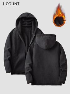 Men's Solid Zip Up Thermal Lined Hoodie, Casual Regular Fit Long Sleeve Hooded Sweatshirt for Fall & Winter, Men's Clothes for Daily Wear