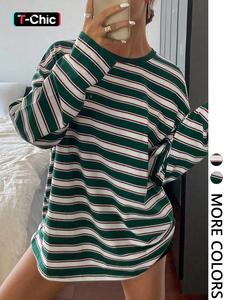 Women's Striped Long Sleeve Round Neck Loose Fit T-Shirt, All Seasons Fashion, Comfortable Casual Wear, Perfect for Daily Use