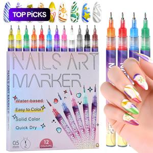 12 Colors Nail Art Pen Set, 1 Set Quick Drying Acrylic Paint Nail Art Markers, DIY Nail Art Design Pens for Home Salon Use, Polish