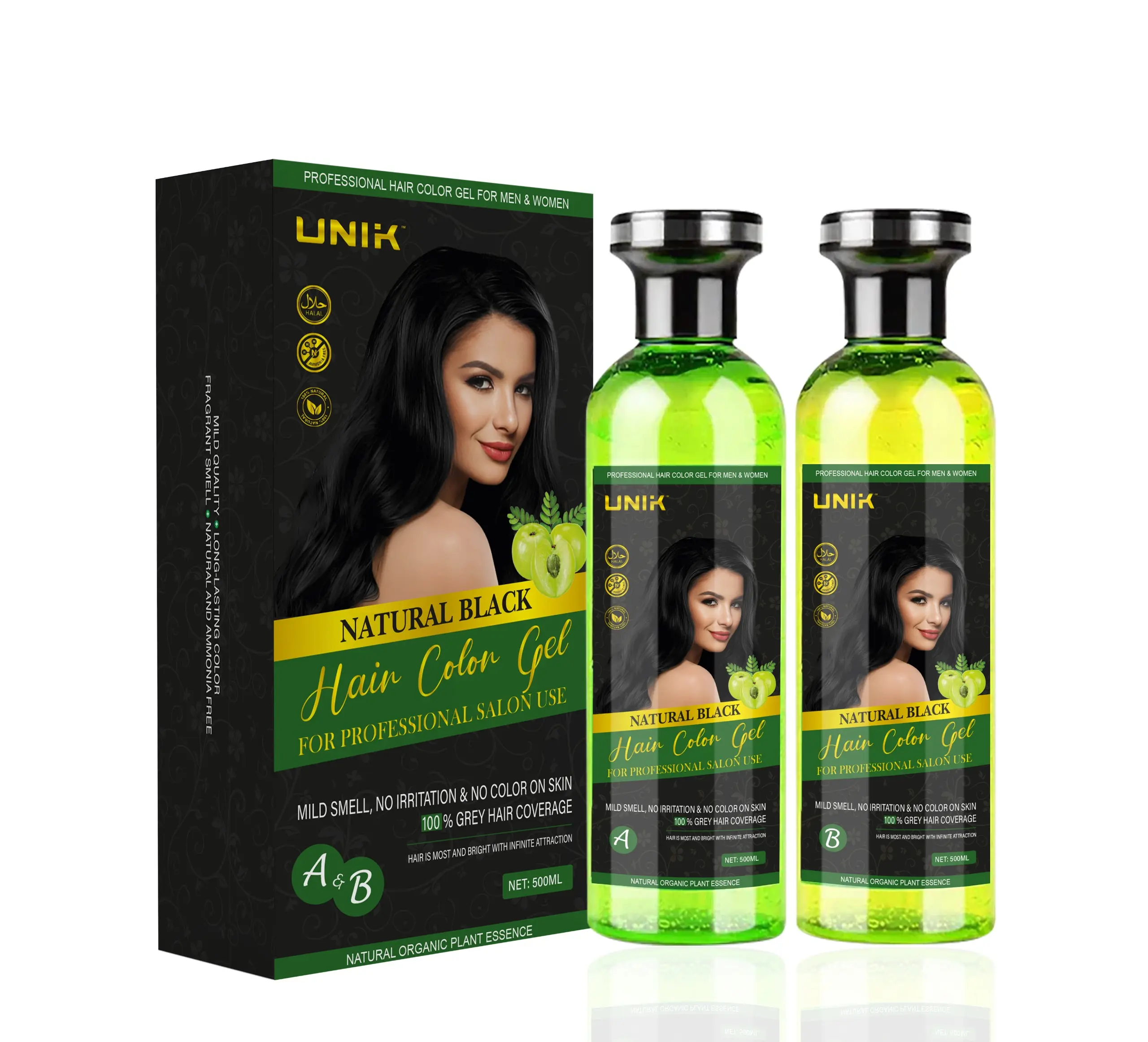 Unik Professional Hair Color Gel x2 500ml Black or Dark Brown, No Color to Skin Haircare Hair Dye