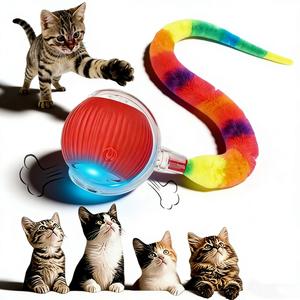 Silicone Pet Electric Rolling Ball, Smart Obstacle Avoidance Self-Entertainment Toy for Cats Dogs, Colorful Plush Tail, Automatic Rolling Ball