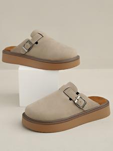 Women's Spring New Round Toe Thick Sole Comfortable Slip-On Half Slippers, Fashion Versatile Casual Footwear for Daily Wear