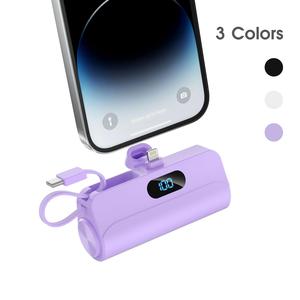 5000mAh Portable Power Bank, Mini Cute Power Bank with LED Digital Display, Portable Charger with Cable Compatible with Samsung & iPhone 14/13/12/12pro Series