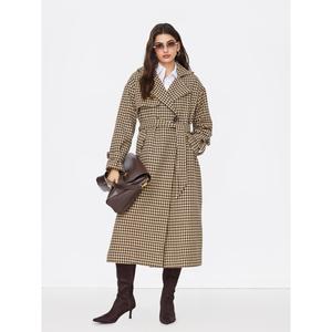 Cider Double Breasted Tweed Houndstooth Coat With Belt