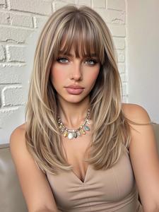 18 Inch Straight Wig with Bangs, Medium Length Heat Resistant Fashion Wig for Daily Commute or Holiday Parties Stylist Friendly Wig