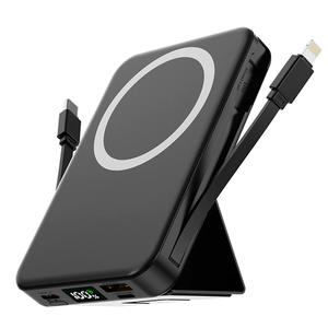 10000mah Magnetic Power Bank Kickstand, LED Display 22.5W PD Fast Charging Wireless Charger Portable USB Powerbank with Cable, Chargeable Battery Pack Compatible with iPhone 17/16/15/14/13/12 Pro/Pro Max