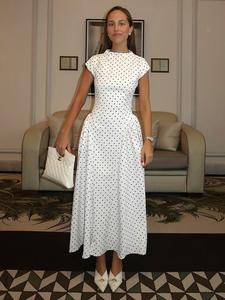 Boho Polka Dot Print A-Line Dress Elegant Party Summer Sleeveless Bodycon Dress, O-Neck New Fashion Casual Maxi Dress for Women,Graceful Women Long Dress For Holiday White Summer