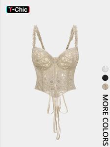 Women's Lace Halter Top, Heart Neckline Adjustable Straps, Sleeveless Tie Back Design, Elegant Summer Wear, Fashionable Ladies' Clothing, Fitted, Womenswear, Feminine