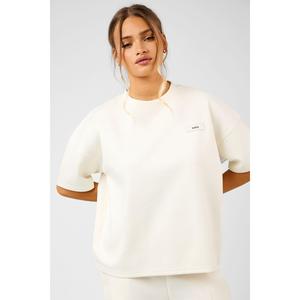 Kaiia Label Logo Premium Interlock Oversized T-Shirt Cream