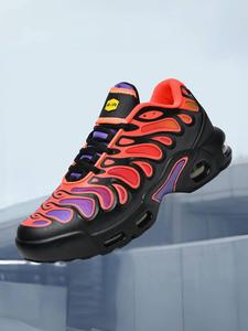 Men's Fashion Colorblock Lace Up Low Top Sneakers, Casual Air Cushion Sports Running Shoes, Male All-match Round Toe Shoes for Daily Wear