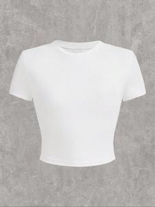 Women's Round Neck Short Sleeve Crop Tee, Casual Crew Neck T-Shirt for Daily Wear, Ladies Clothes for All Seasons