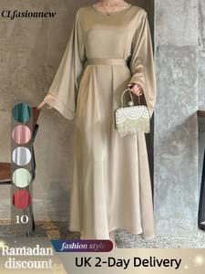#CL12 Solid Abaya Simple Dress Satin Abaya Muslim Long Women Dress, Light green, champagne, coffee, red, sky blue, grey, etc., total of 10 colours for various outfits..