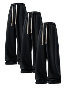 Men's Solid Drawstring Waist Pants, Casual Comfy Regular Fit Trousers for Outdoor Hiking, Men's Bottoms for All Seasons, Menswear