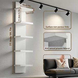 5-Tier White Floating Storage Shelf | Durable Heavy-Duty Wooden Structure, Easy to Clean, Ideal for Storing Books, Exhibits and Decorations - Suitable for Living Rooms, Bedrooms and Entryways - Multi-Room Use with Minimalist Design