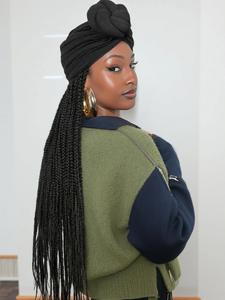 Women's 36 Inch Synthetic Braided Wig with Turban, Glueless Design for All-Season Daily Wear, No Glue Needed Synthetic Braided Wig