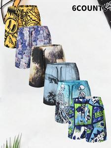 Men's Regular Fit Skull & Graffiti Print Boxer Briefs, Casual Comfy Breathable Shorts for Summer, Men's Underwear for Daily Wear