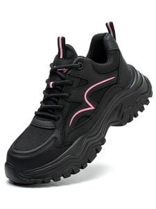 Women's Fashion Lace Up Front Work Safety Shoes, Casual Comfort Breathable Anti-smash Anti-puncture Sports Shoes, Female All-match Round Toe Shoes for Daily Wear