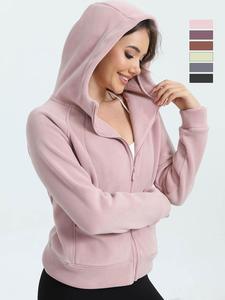 Women's Solid Pocket Zip Up Hooded Sports Sweatshirt, Casual Long Sleeve Raglan Sleeve Pullover for Fall & Winter, Women's Sportswear for Indoor Outdoor Wear