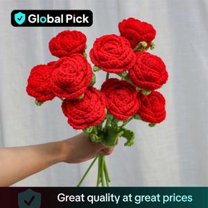 Crochet Roses for Flower Arrangement, 9 Counts Creative DIY Faux Roses Bouquet for Room Decor, Wedding, Party & Home Decor, Gifts, Perfect Gifts for Boyfriend & Girlfriend