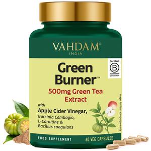 VAHDAM Green Burner 500 mg Green Tea Extract with Apple Cider Vinegar, Garcinia Cambogia, L-Carnitine & Bacillus Coagulans