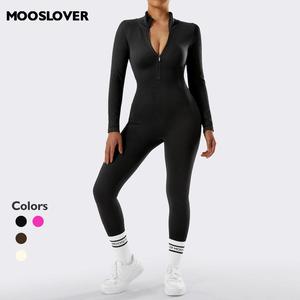 Mooslover UK Women's Ribbed Full Front Zip Jumpsuit Womenswear Zipper Overalls Smooth