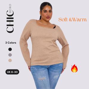 Chichero Premium Ribbed Jersey Stretch Square Neck Long Sleeve Basic Casual Top Fitted Style for Women UK 8-30 Spring Autumn Winter Clothes tops black  friday  sale