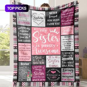 Letter Pattern Blanket with Storage Bag, 1 Count Soft Comfortable Throw Blanket, Warm Napping Blanket for Home Office Travel Camping