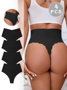 Women's High-Waisted Scallop Design Ice Silk Underwear Set, Breathable Comfort Seamless Ladies Panties, All-Season Casual Style, High Waisted Briefs, Seamless Breathable Knicker