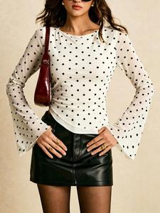 Elegant Women's Commuter Blouse with Eyelet Details, Asymmetric Hemline Design, Long Sleeve Top for Stylish Office Wear