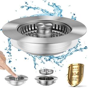 3-in-1 Kitchen Sink Drain Strainer,Stainless Steel Sink Plug, Deodorizing Anti-ClogBasket Strainer for UK Standard 3-1/2 Inch Drains Food
