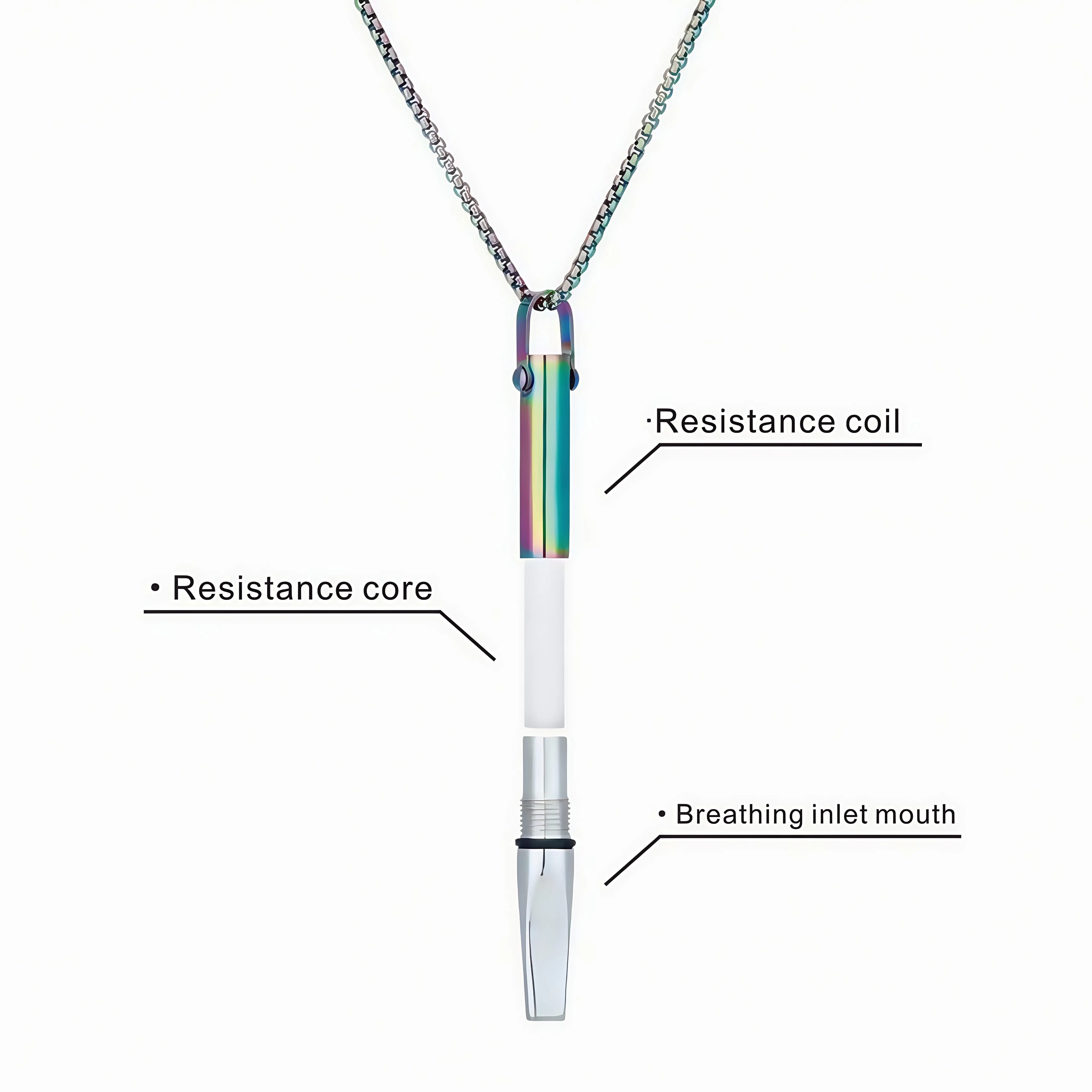 QS2230 Breathing Resistance Whistle Necklace Round Tube Built-in Cotton Core Assisted Yoga Meditation Decompression Mindfulness Jewelry Titanium Steel Pendant