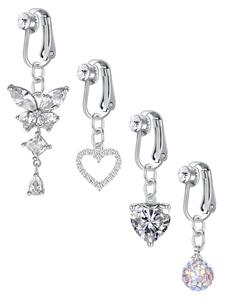 Cute Butterfly & Heart Design Navel Ring As Gift for Couple, 4pcs/set Artificial Zircon Decor Navel Piercing Jewelry, Creative All-match Body Jewelry for Boyfriend & Girlfriend, Valentine's Day, Gift