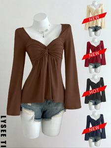 Autumn and Winter Casual Fashion Apricot Long Sleeved Women's T-shirt, Knit Top