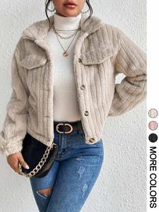 Women's Plush Coat with Front Button Closure, Casual Loose-Fit Design for Fall & Winter Daily Wear, Moderate Thick Fabric