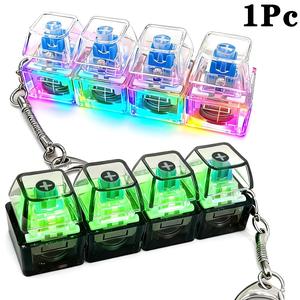 Keyboard Fidget Toy, Light Emitting Keychain, 4-In-1 Decompression Button, Stress Relief Finger Clicker, /transparent, Sensory Fidget Keychain