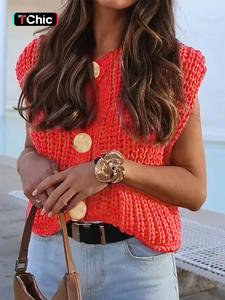 Women's Plain Button Front Pocket Sweater Vest, Casual Chic Sleeveless Round Neck Knitwear for Spring, Fashion Women's Knit Clothing for Daily Wear