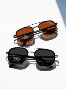 Unisex Vintage Polarized Sunglasses, Trendy Casual Double Bridge Sunglasses for Travel Use, Fashion Accessories for Outdoor Activities