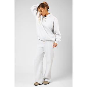 Kaiia Script Logo Button Down Detail Wide Leg Joggers Light Grey Marl