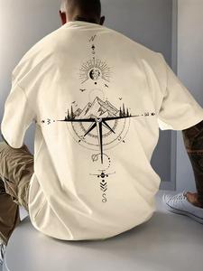 Men's Mountain Print Round Neck Tee, Regular Fit Casual Short Sleeve T-shirt, Men's Summer Top for Outdoor Activities, Athletic Fashion Clothing, Athletic T Shirt, Athletic Style Activewear, Athletic Tops, Casual Sports Top, Streetwear, Menswear