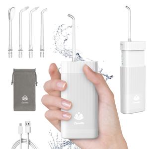【Christmas Warm-Up】White Cordless Water Flosser – Easy to Use, Portable for Traveling, Smaller Than a Phone, 4 Tips & 3 Modes, Waterproof for Superior Teeth Cleaning & Healthy Gums