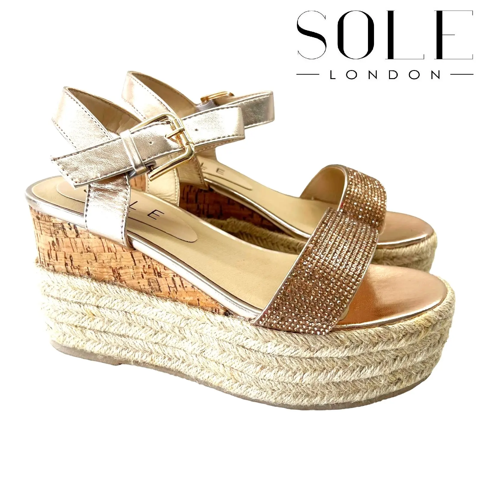 Women's Diamante Espadrille Wedge Sandals - Ankle Strap - Girl Footwear Summer Sandal
