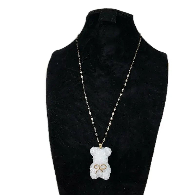 Teddy bear white necklace